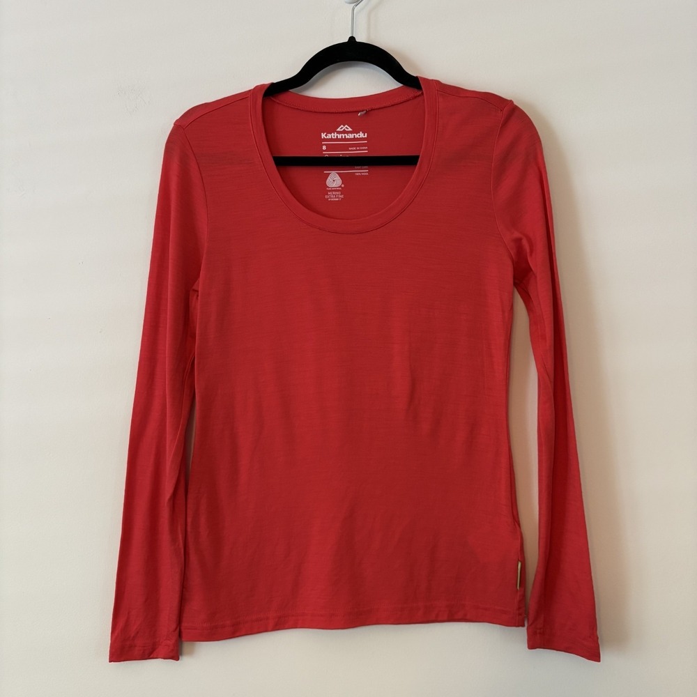 Kathmandu 100% Extra Fine Merino Wool Long Sleeve Shirt Sz 8 Base Layer Stretch